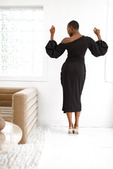 Eliya Off Shoulder Midi Dress- Black