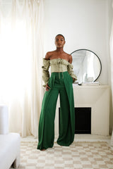 Sloane Tie Long Sleeve Crop Top- Olive