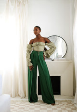 Sloane Tie Long Sleeve Crop Top- Olive