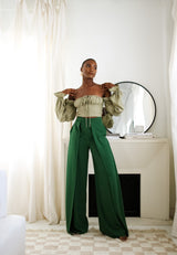 Sloane Tie Long Sleeve Crop Top- Olive