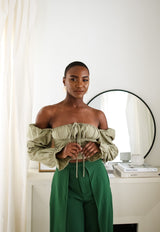 Sloane Tie Long Sleeve Crop Top- Olive