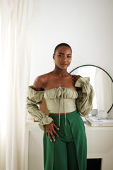 Sloane Tie Long Sleeve Crop Top- Olive