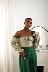 Sloane Tie Long Sleeve Crop Top- Olive