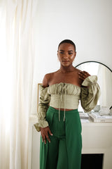 Sloane Tie Long Sleeve Crop Top- Olive