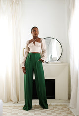 Sloane Tie Long Sleeve Crop Top- Beige