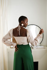 Sloane Tie Long Sleeve Crop Top- Beige