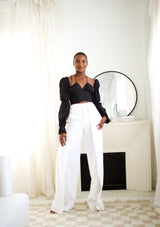 Sloane Tie Long Sleeve Crop Top- Black