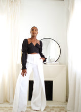 Sloane Tie Long Sleeve Crop Top- Black