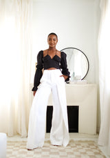 Sloane Tie Long Sleeve Crop Top- Black