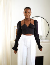 Sloane Tie Long Sleeve Crop Top- Black