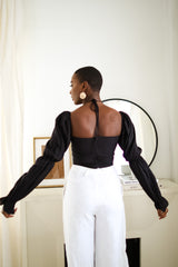 Sloane Tie Long Sleeve Crop Top- Black