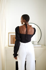Sloane Tie Long Sleeve Crop Top- Black