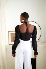 Sloane Tie Long Sleeve Crop Top- Black