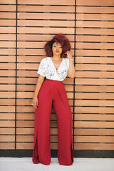 Phoebe High Waist Wrap Front Wide Leg Pants Burgundy | Pants | Flair By Ashi
