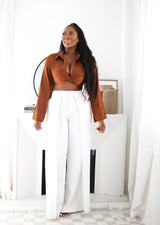 Phoebe High Waist Wrap Front Wide Leg Pants Linen White