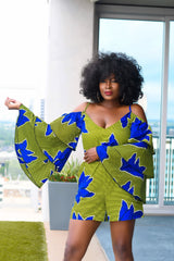 Yetunde Blue/Green Romper with Frills | Jumpsuits | Flair By Ashi
