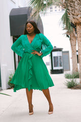 Prissy Green Ruffled long sleeve Wrap Blouse