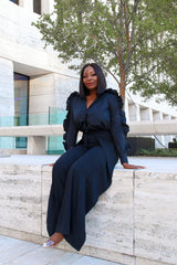 Phoebe High Waist Wrap Front Wide Leg Pants Black