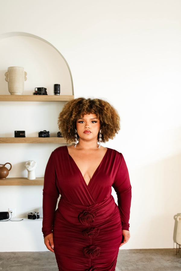Rosso VNECK BODYSUIT ONLY - Burgundy