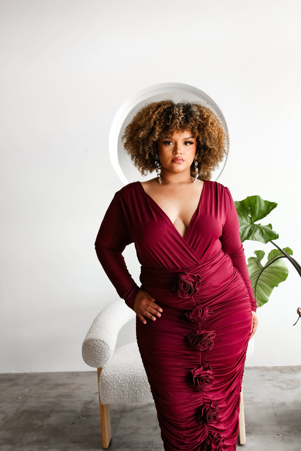 Rosso VNECK BODYSUIT ONLY - Burgundy
