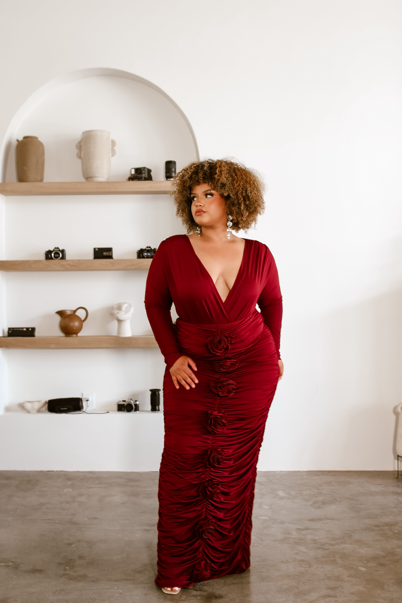 Rosso VNECK BODYSUIT ONLY - Burgundy