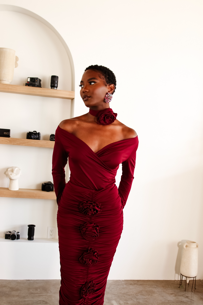 Rosso 3 Piece Maxi Set - Burgundy Flair By Ashi Rosso 3 Piece Maxi Set - Burgundy Flair By Ashi