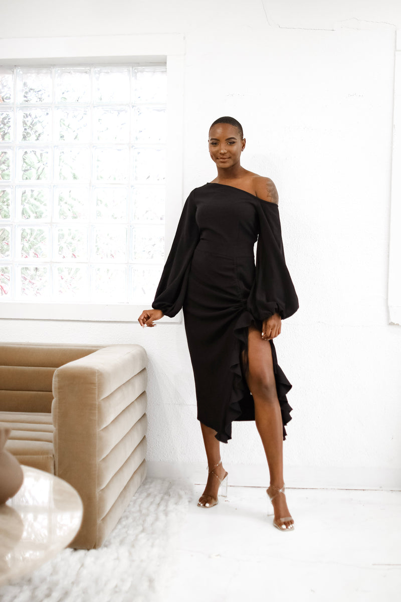 Eliya Off Shoulder Midi Dress - Tan