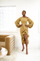 Eliya Off Shoulder Midi Dress - Tan