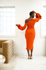 Eliya Off Shoulder Midi Dress- Orange
