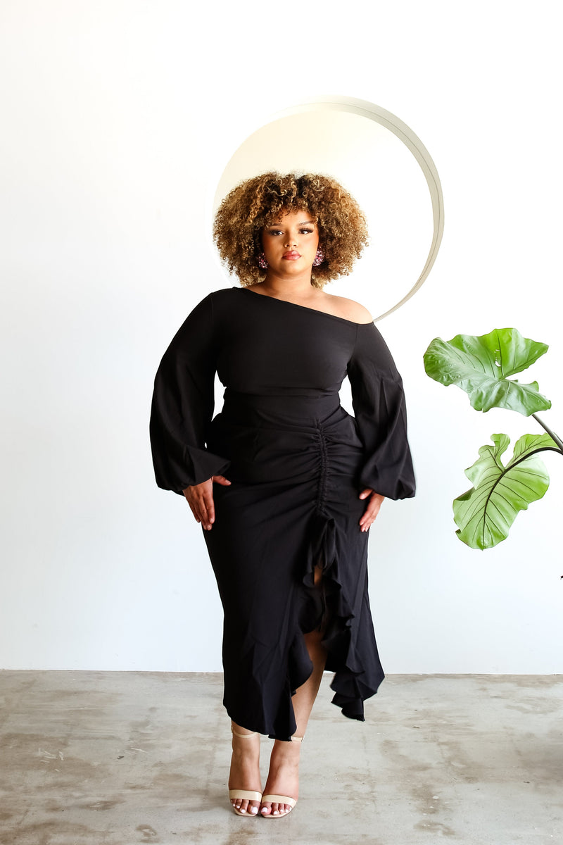 Eliya Off Shoulder Midi Dress- Black 2X Large US 16/ UK 18 / Black Eliya Off Shoulder Midi Dress- Black 2X Large US 16/ UK 18 / Black