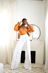 Sloane Tie Long Sleeve Crop Top- Rust