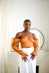 Sloane Tie Long Sleeve Crop Top- Rust