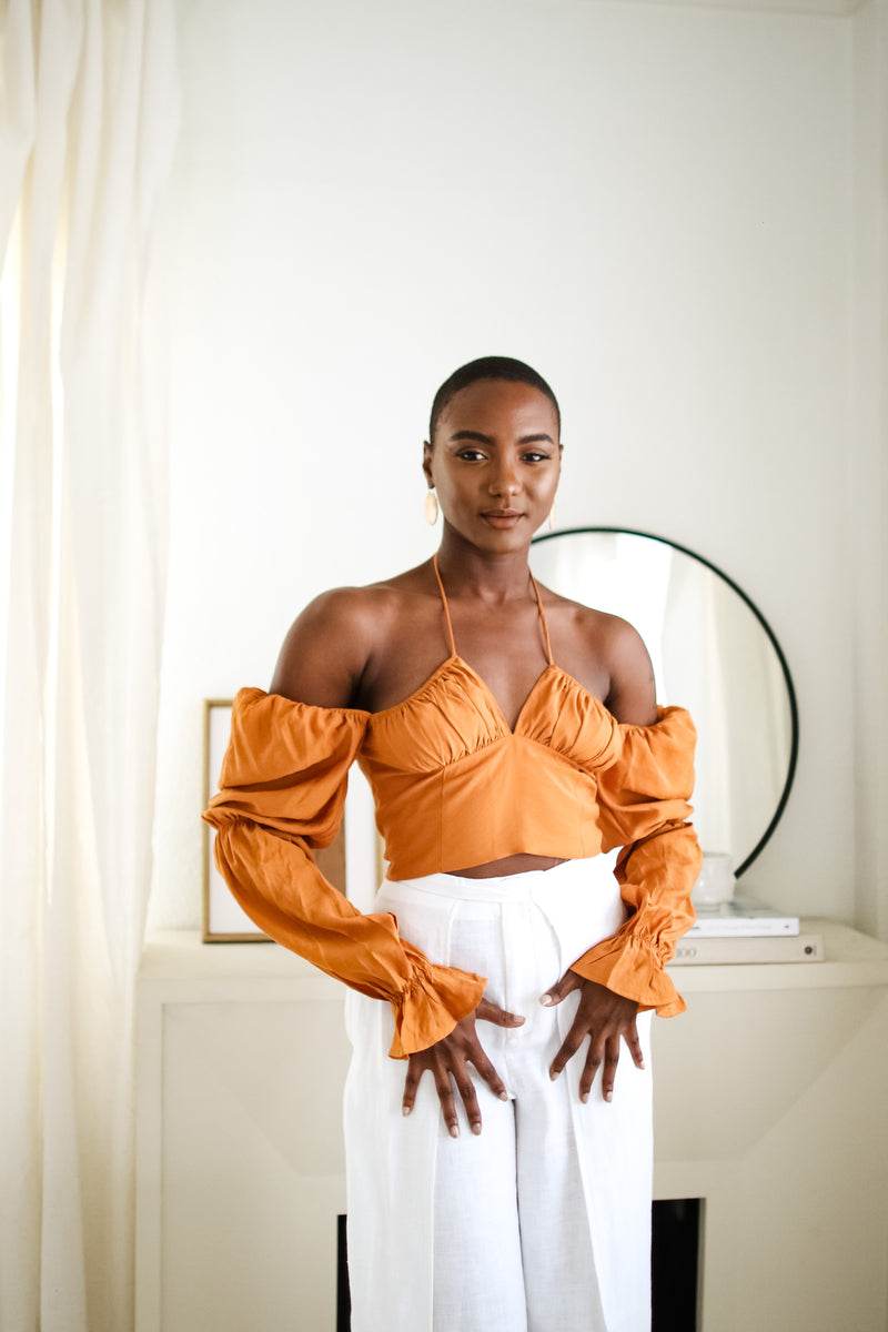 Orange off the shoulder crop top sales