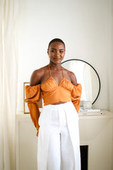 Sloane Tie Long Sleeve Crop Top- Rust