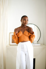 Sloane Tie Long Sleeve Crop Top- Rust
