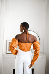 Sloane Tie Long Sleeve Crop Top- Rust