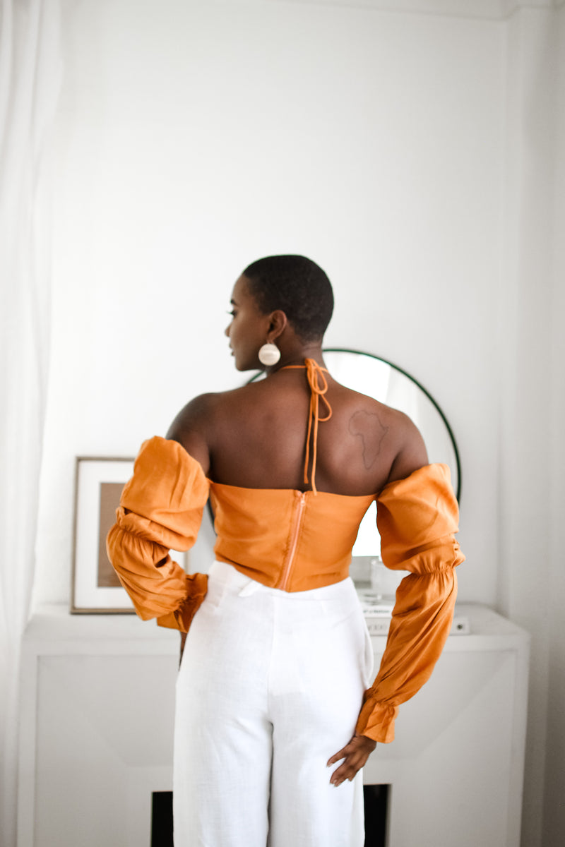 Sloane Tie Long Sleeve Crop Top- Rust
