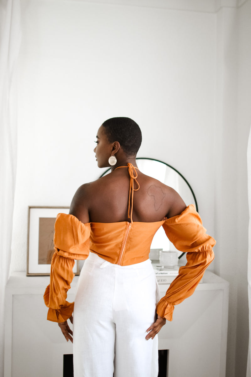 Sloane Tie Long Sleeve Crop Top- Rust