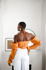 Sloane Tie Long Sleeve Crop Top- Rust