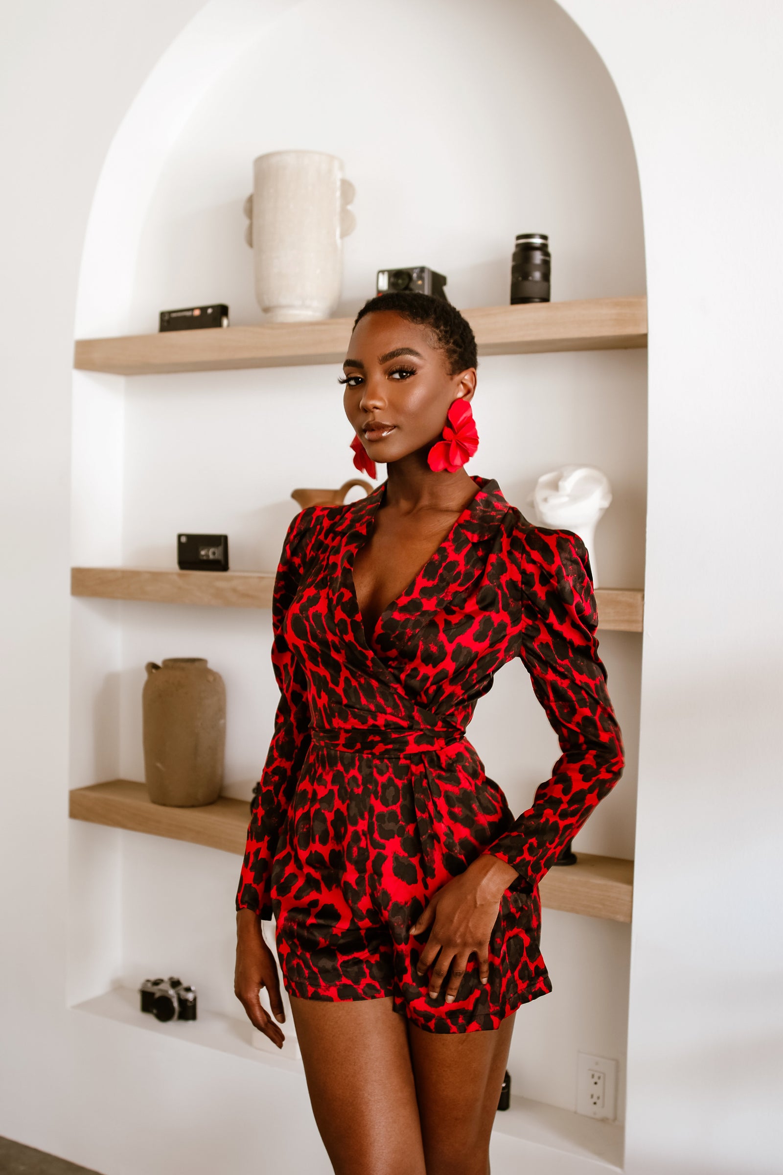 In the wild leopard print Romper Red – Flair By Ashi