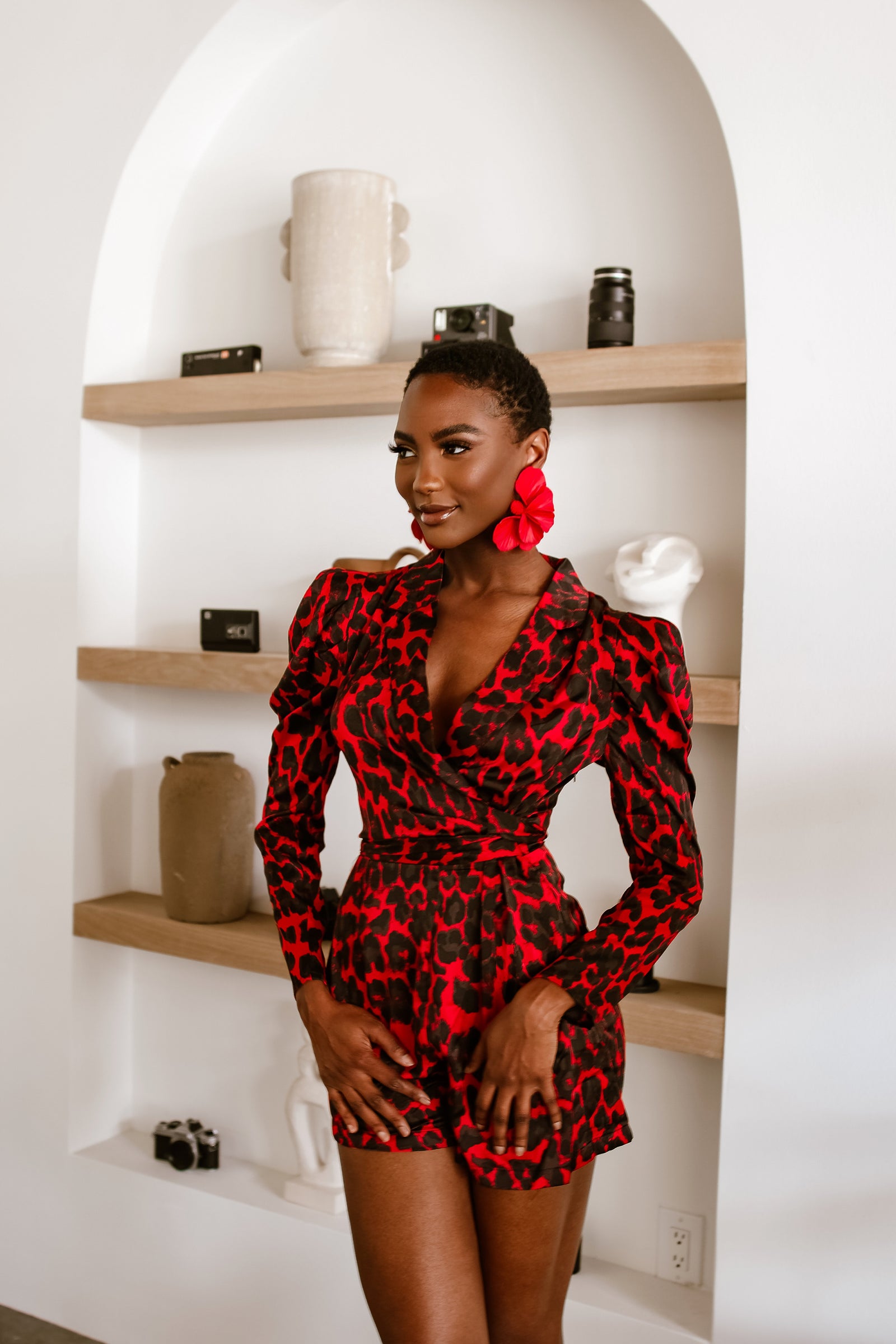 In the wild leopard print Romper Red – Flair By Ashi