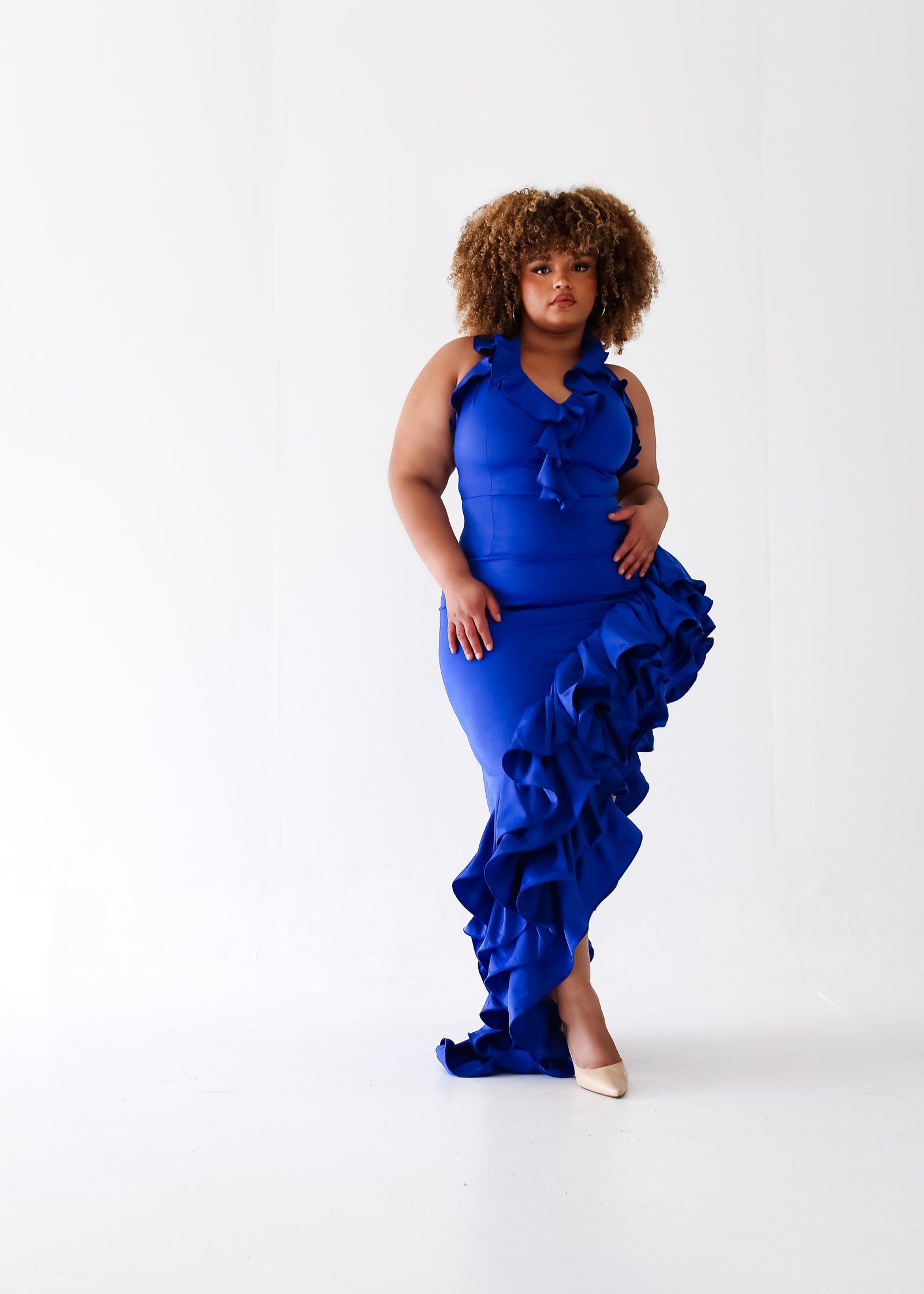 Amarina Dress with Frills - Blue – Flair By Ashi