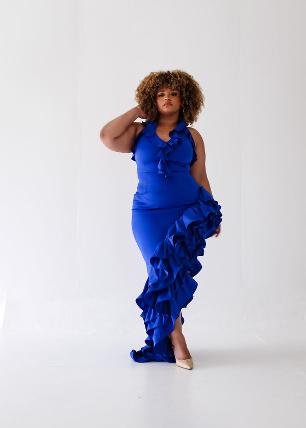 Amarina Dress with Frills - Blue