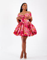 Zini Jacquard Mini Oversized Bow Dress - Pink
