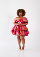 Zini Jacquard Mini Oversized Bow Dress - Pink