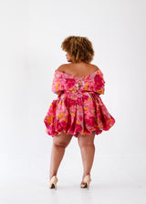 Zini Jacquard Mini Oversized Bow Dress - Pink