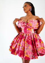 Zini Jacquard Mini Oversized Bow Dress - Pink