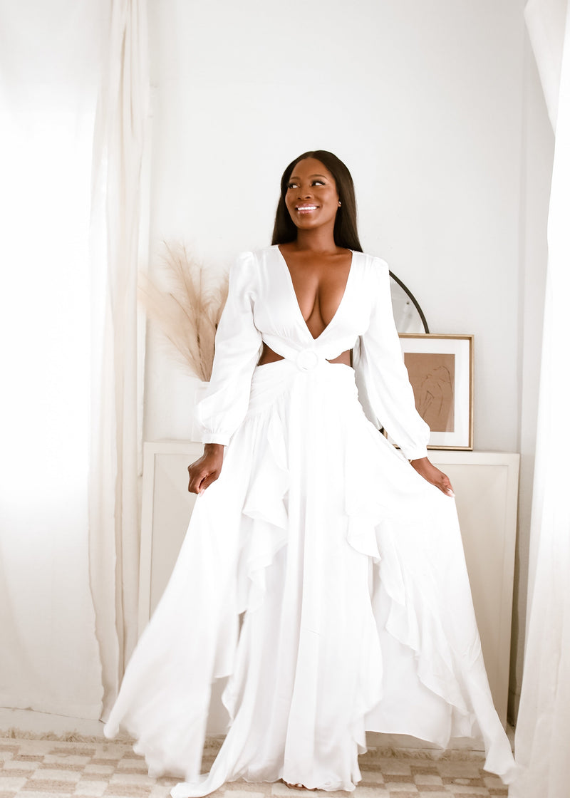 Mykonos Cut out Maxi Dress- White Flair By Ashi Mykonos Cut out Maxi Dress- White Flair By Ashi