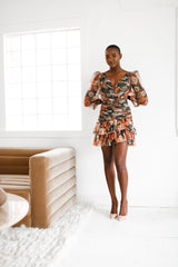 Jamie Hunter Green Multi Floral Mesh dress with ruffles