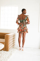Jamie Hunter Green Multi Floral Mesh dress with ruffles